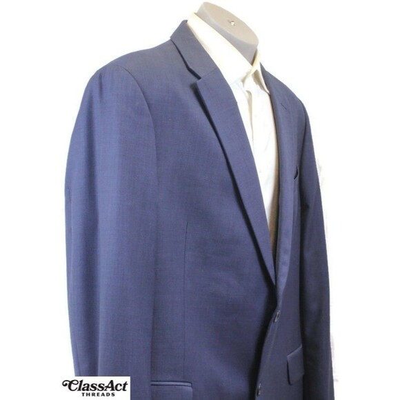 Tommy Hilfiger 2 Piece Suit Mens Blue Wool 2 Btn 48L Flat Fronts 40" Waist - Picture 5 of 11